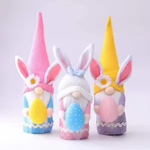 3 PCS Easter Bunny Gnome Plush -Scandinavian Tomte Elf Decorations - Stuffed Rabbit Gnomes with Eggs Plushie Ornaments easter egg