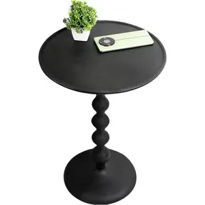 Round Metal Accent End Table – Modern Black Bedside Side Table with Hammered Top for Living Room, Bedroom, Balcony & Small Spaces, Easy Assembly Minimalist Design, 21" (Black)