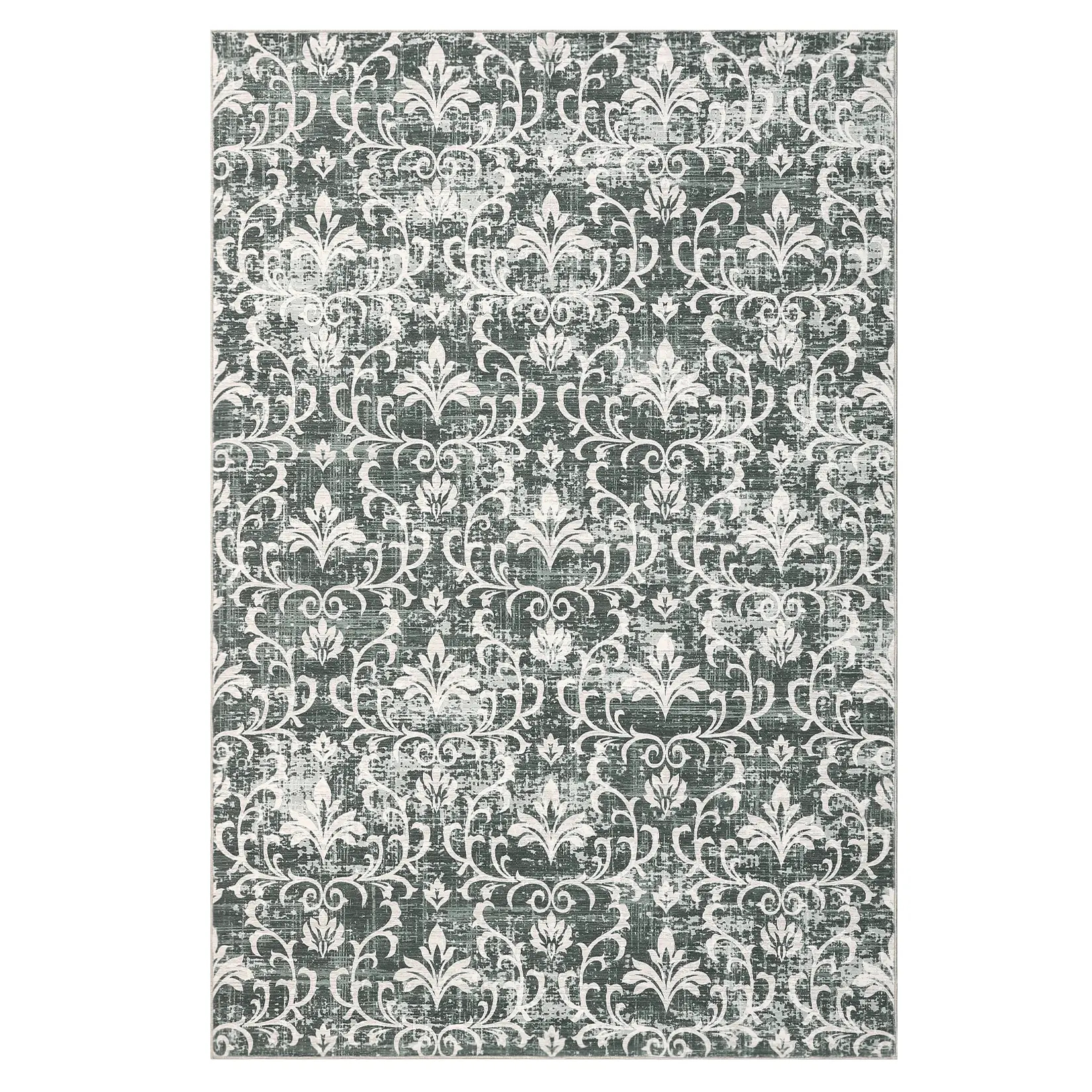 Garvee 8x10 ft Rectangular Faux Cashmere Gray-Green Area Rug, Soft Low-Pile Polyester Decorative Rug, Foldable Floral Damascus Print, Washable Home Decor for Hallway & Entryway, Faux Cashmere Rug