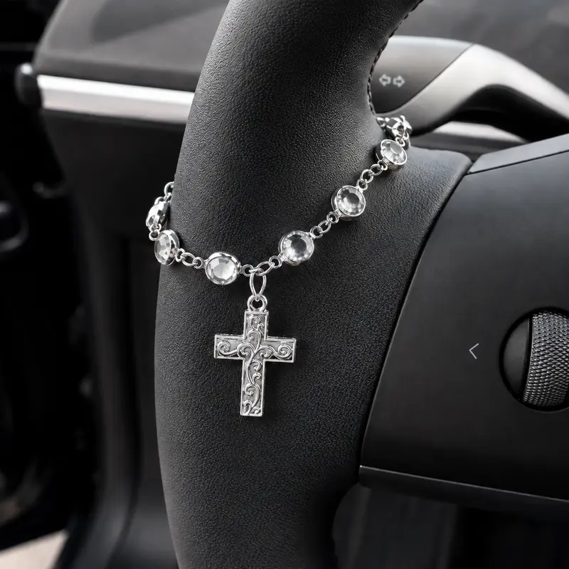Faith-Inspired Crystal Cross Car Steering Wheel Charm, Silver Tone Beaded Hanging Ornament, Spiritual Blessing Symbol Auto Interior Decor, Meaningful Gift for Drivers,toolupgrade Faith-Inspired Crystal Cross Car Steering Wheel Charm, Silver Tone Beaded Hanging Ornament, Spiritual Blessing Symbol Auto Interior Decor, Meaningful Gift for Drivers,toolupgrade