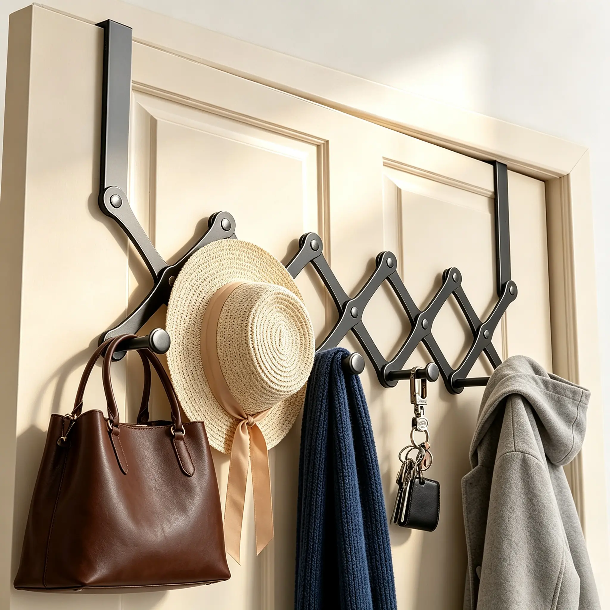 Foldable Over The Door Hooks, Heavy Duty Door Hanger with 6 Coat Hooks, Over Door Towel Rack for Hanging Jackets, Towels, Backpacks, Hats, Coats, Bags, Purse, No Drill Door Mounted Organizer for Bathroom, Bedroom, Closet