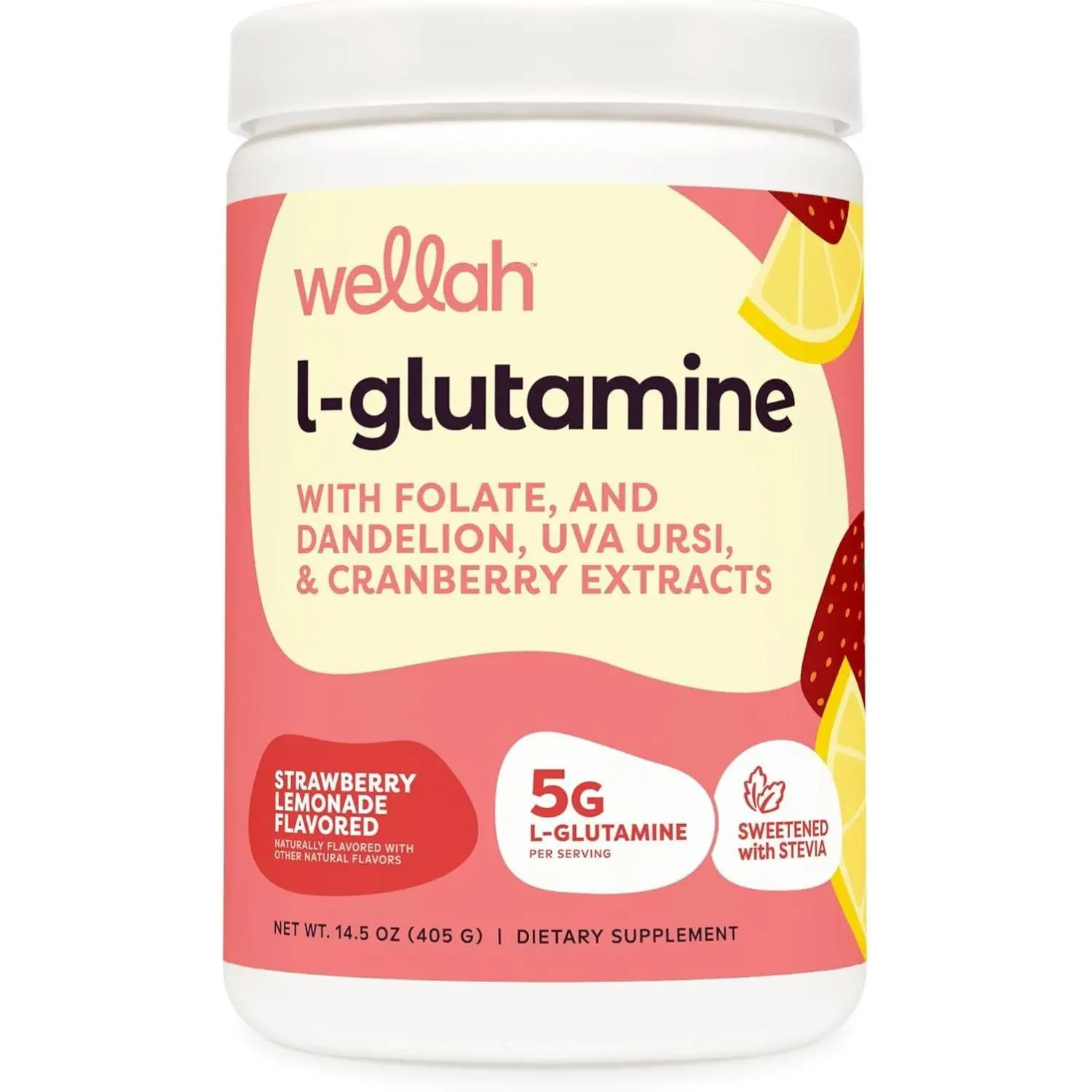 L-Glutamine Strawberry Lemonade Flavored (50 Servings) - 5g L-Glutamine Per Serving, Sweetened with Stevia