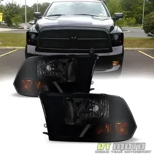 For 2009-2018 Dodge Ram 1500 2500 3500 Blk Smoke Headlight Headlamp Left+Right