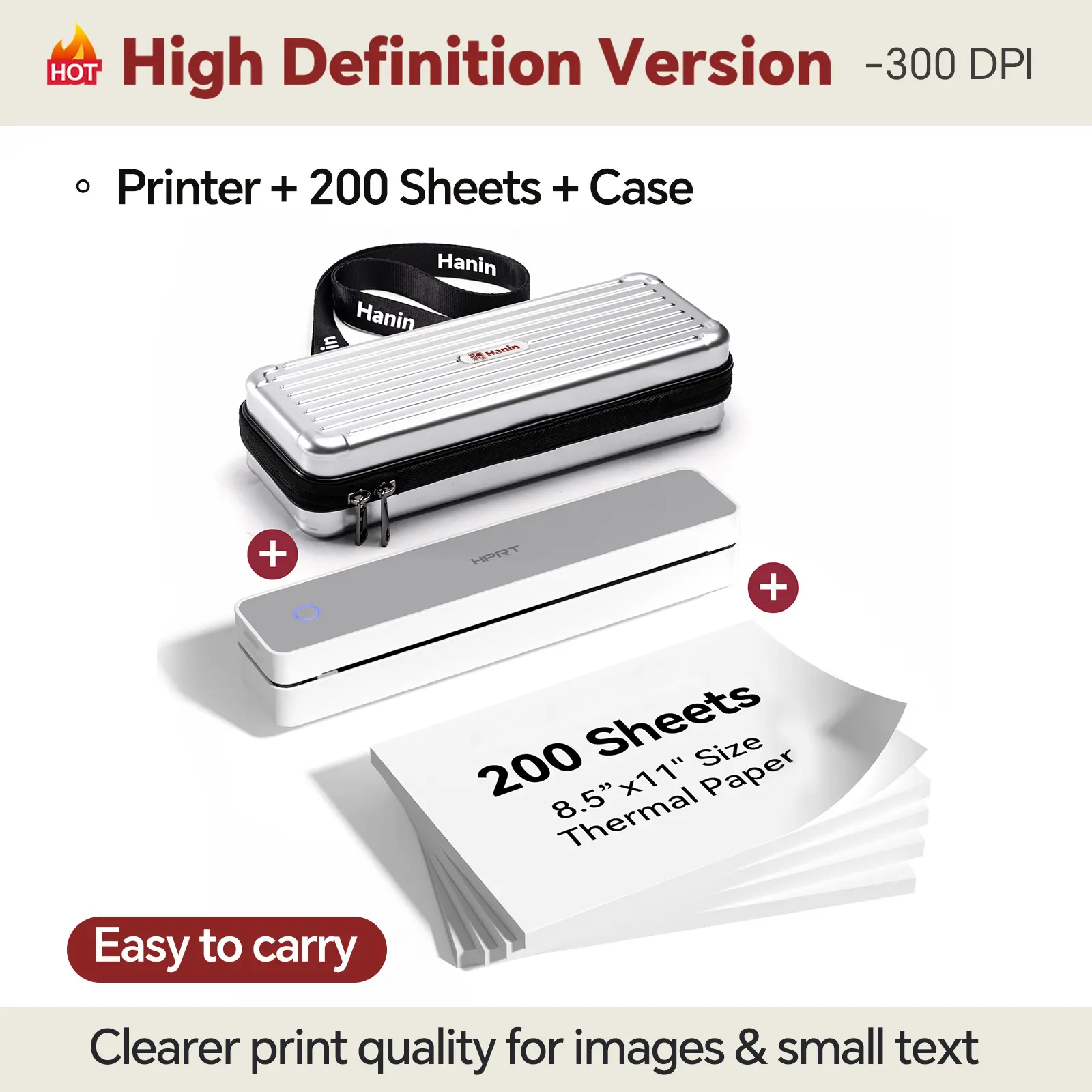 White 300DPI Printer + 200 Sheets + Case