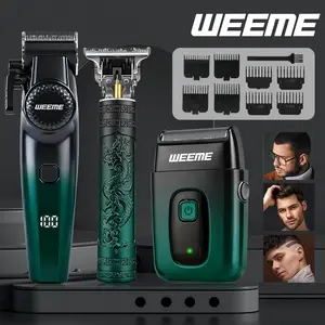 WEEME 2pcs/3pcs  Men's Electric Hair Trimmer Set, Gradient green, LCD Display, USB Charging, Precision Carving, Safety Razor, Nose Hair Trimmer, Home & Travel Use