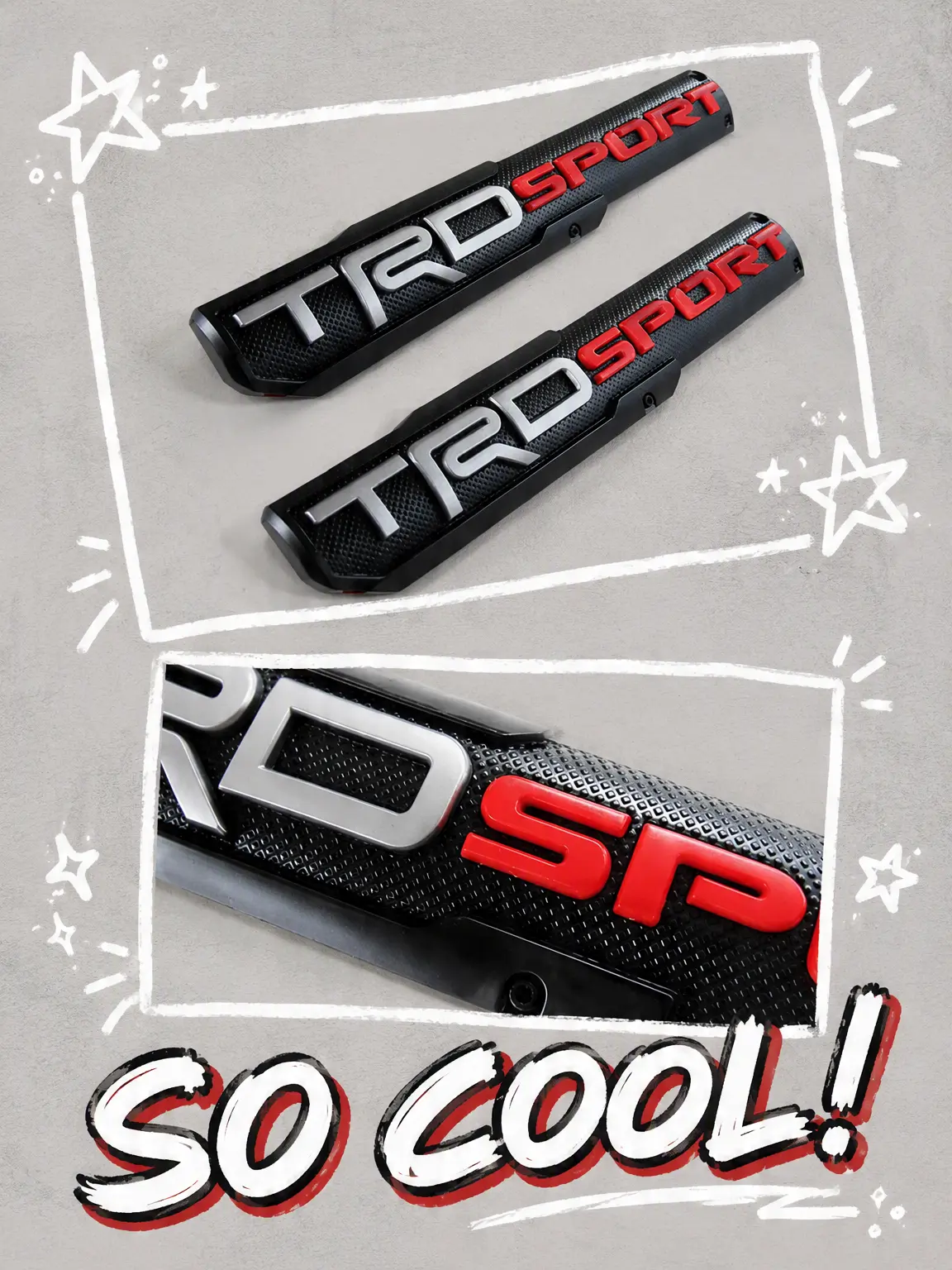 3D embossed side skirt emblems (2-piece set), suitable for Toyota Tacoma/Tundra, self-adhesive, no-drill, waterproof side door stickers, TRD Sport and TRD Off-Road off-road exterior modification stickers, black and red color scheme.