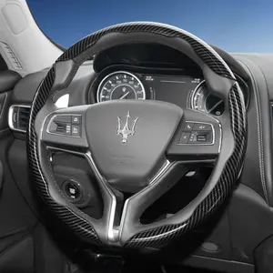 For Maserati Segmented Carbon Fiber Steering Wheel Cover Sporty Style Non-Slip Comfortable Grip Quick-Install Design All-Season Compatibility For Ghibli/Levante/Quattroporte/Grecale/GranTurismo/GranCabrio/MC20/MCPura Black Blue Silver Red White