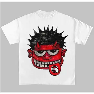Male Head Red Face Grill Y2k Big Face Style Rap Tee Graphic Cotton Cropped T-Shirts funny graphic tee