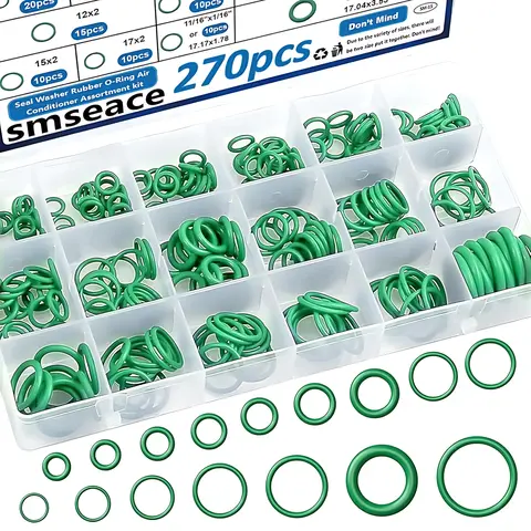 270-Piece Green AC O-Ring Kit, Complete 18-Size Assortment with Quick Match, High-Temp Resistant Rubber Tap Parts for Automotive AC Repair, Outstanding Sealing Performance Plumbing HVAC Tools