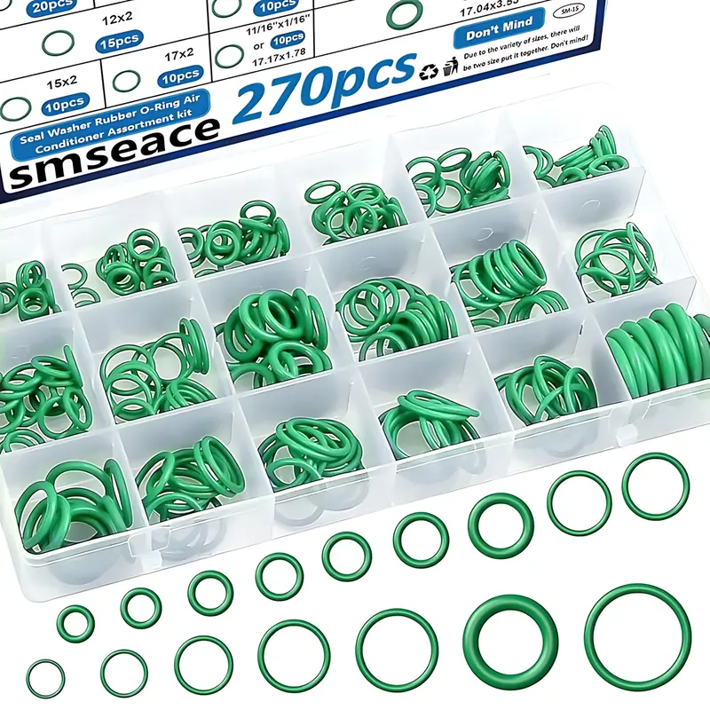 270-Piece Green AC O-Ring Kit, Complete 18-Size Assortment with Quick Match, High-Temp Resistant Rubber Tap Parts for Automotive AC Repair, Outstanding Sealing Performance Plumbing HVAC Tools