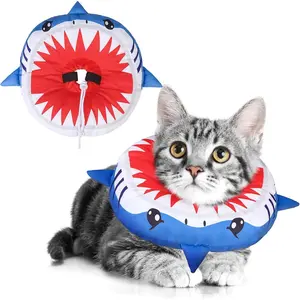 Soft Cat Cone Collars, Cat Recovery E Collar After Surgery to Stop Licking, Adjustable Cute Pet Donut Elizabeth Collar for Cats Kitten Small Dogs, Cute Shark S