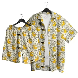 2026 Trend Funny duck ps poke PKM Set Hawaiian Shirt Shorts - mon Breathable, Comfortable, Short Sleeves, Halloween, Summer Vacation, Perfect Gift for Him, Papa Tropic, Beach Trips Multicolor Top
