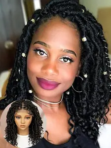 16 Inch Black Long Curly Synthetic Braided Lace Wigs for Women, Gorgeous Fluffy Wigs without Bangs, Synthetic Braided Lace Wigs for Party, Daily Use