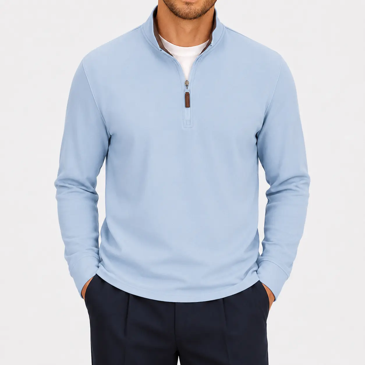Men's Soft Quarter-Zip Mock Neck Fleece Pullover Sweatshirt - Runs Large, Old Money Style Long-Sleeve Layer-Friendly Top with Ribbed Hem for Golf, Everyday Wear, Fall Winter, Gifts for Him, Lightweight