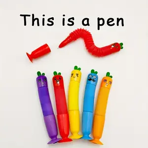 5pc Cute Cartoon Vegetable Carrot Neutral Pens, Extensible Body with Stand Adsorption Suction Cup, Creative Student Writing Stationery