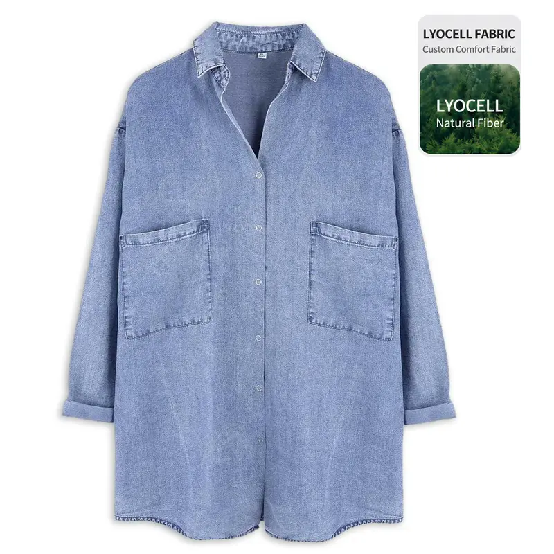 Yimoon Womens Denim Shirt 100%LYOCELL Blue Button Down Jean Shirts Denim Tencel 3/4 Sleeve Tops