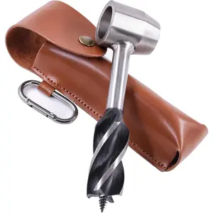 Tool for Bushcraft Settlers, Manual Drill Wrench,  Eye Auger Drill and Hand Hole Maker for Camping, Outdoor, Bushcrafting, with Protective Case and Hook