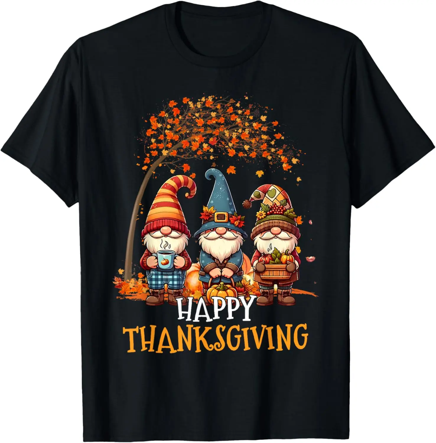 Women's Casual Tops, Vintage Funny Thanksgiving Gnome Graphic, 100% Cotton Short Sleeve for Holiday Wear, Shortsleeve, Everyday