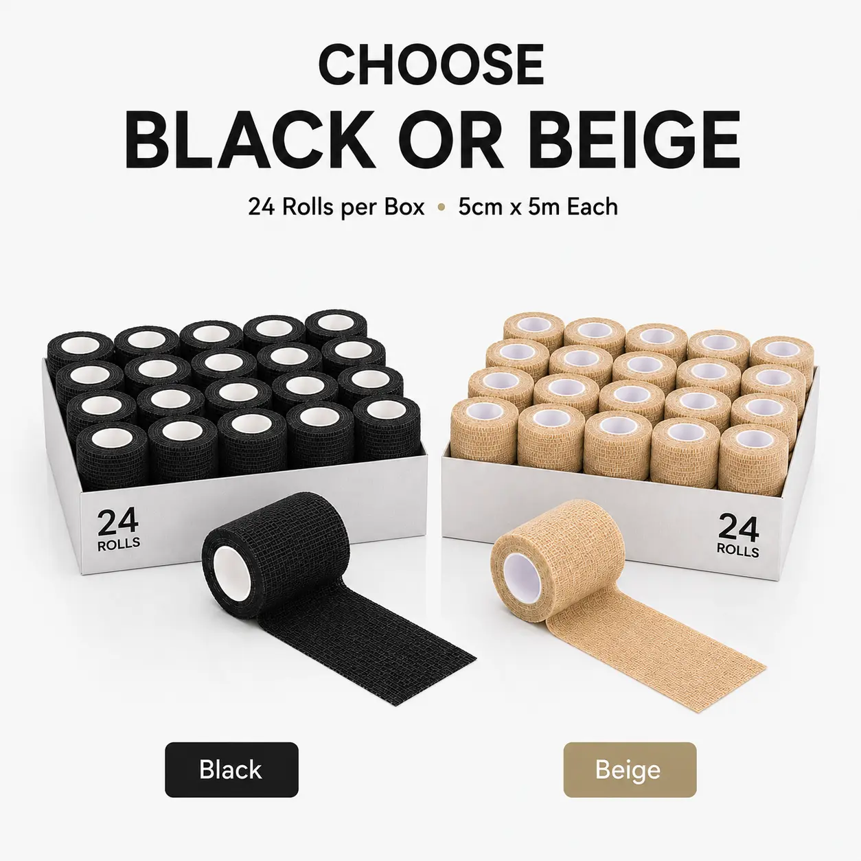 24 Rolls Self-Adhesive Cohesive Bandage, Colorful Non-Woven Vet Wrap for Athletes - Breathable, Comfortable, Allergy-Friendly Elastic Support for Knees, Sports Recovery, No Sticky Residue