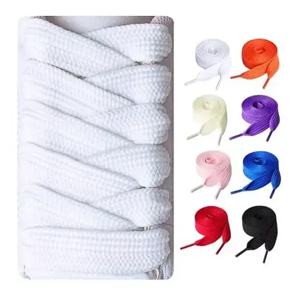 [High Quality]2 Pairs Fat Sneakers Shoe Laces, 15mm Wide 47inch(120cm) White(2 Pairs) Footwear Comfort