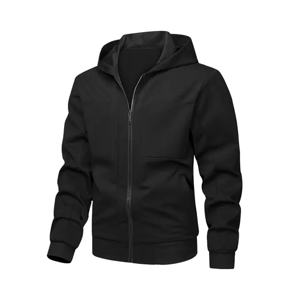 Men's Gray Plain Long-Sleeve Polyester Detachable Hood Zipper-Up Windproof Hoodie Jacket Coat, Outdoor Daily Casual Menswear Outerwear Top