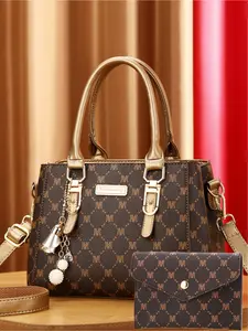 Large capacity handbag for women; elegant and versatile, high-end mommy set bag; high-end printed commuting bag, Pu Leather Handbag, Elegant Casual Handbag