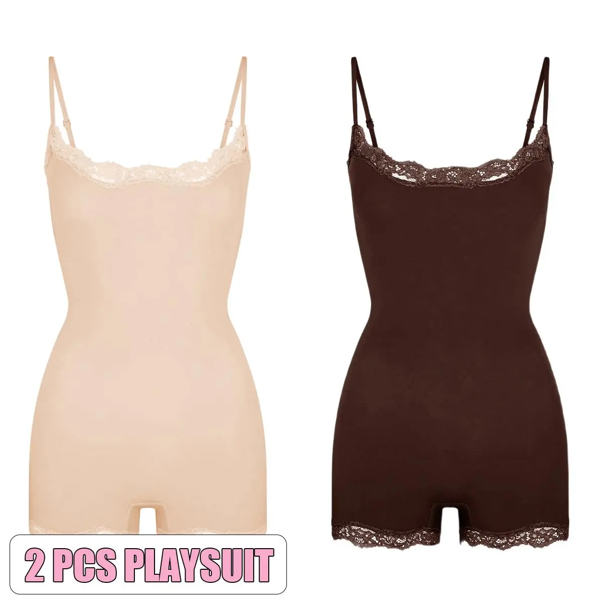2pcs Playsuit(Cocoa/Beige)