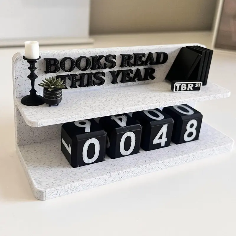 Modern Classics Books Read Counter - Book Tracker - Unique Home Decor with 2 Mini Accessories & 4 Dice - Minimalist Marble Design for Book Nook, Reading Corner, Desk or Bookshelf,Decorative,Gift