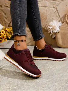 Women's Spring & Fall Casual Sneakers, Elegant Fashion Round Toe Low Top Lace-Up Thick Sole Breathable Fashionable Running Shoes