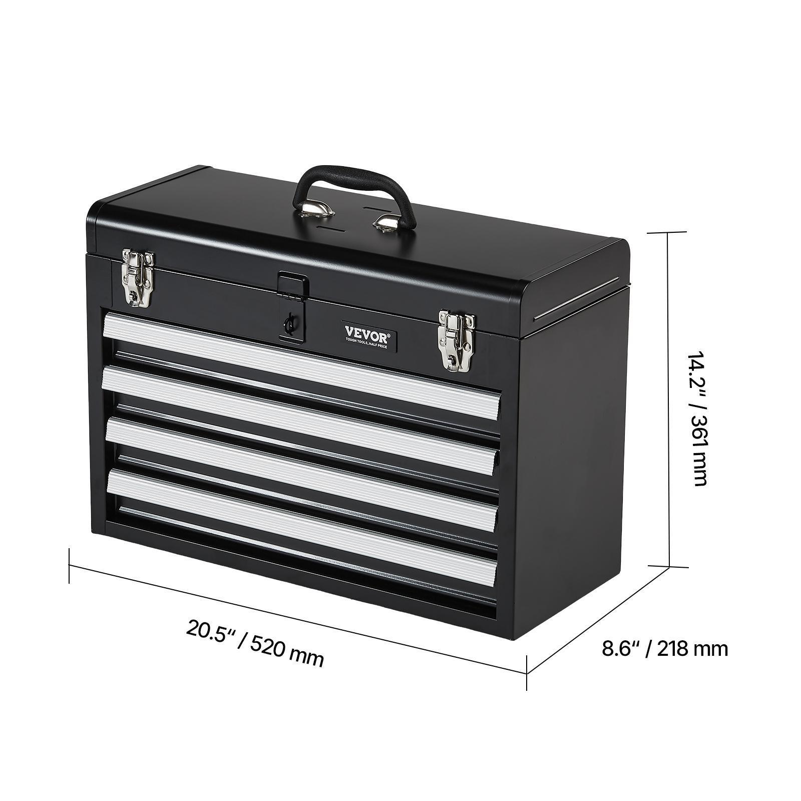 VEVOR Metal Tool Box,  , 20.5-inch, Portable Metal Tool Box with 4 Drawers, Small Tool Chest with EVA Liners, Ball Bearing Slide Drawers Locking & Powder Coated Finish, Multi-Function Tool Organizer