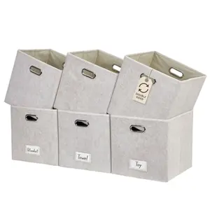 Felt Storage Bins 11 inch Cube Storage Bin with Labels for Shelves Kallax Cube 11 6pcs Beige