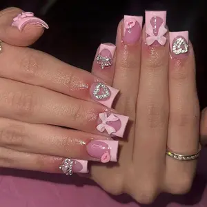 3D Lip Print Pattern Fake Nail with Tape & Nail File, 24pcs/set Rhinestone Decor Press on Nails for Women & Girls DIY Nail Art, Glossy Glue on Nails Full Cover Stick on Gel Nails for Women, Christmas, Christmas Gift