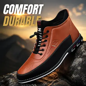 Men's Casual Sneakers PU Leather Mid-Top Shoes Comfortable for Business Daily Wear