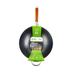 Zhang Xiao Quan 34CM Wok Pan - Professional Carbon Steel Wok, Non-Coated Nitrided Rust-Proof, Healthy Stir-Fry Pan for Home Kitchen