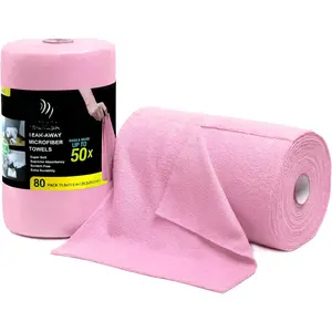 Microfiber Cleaning Cloth Roll - 80 Pack,  Paper Towels Pink  Away, Microfiber Towels for , Super Absorbent Lint Free Cleaning Rags for House, Kitchen, Window-11.5"x11.5"