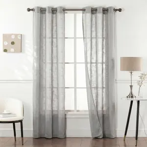 4 Pcs 34x84 inch Grommet Top Curtains, Solid Color Belly Linen Fabric with Slub Yarn Texture, Stylish Window Drapes for Home Decoration FT2503, Pleated Curtains