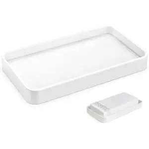 10" Bathroom Countertop and Vanity Tray - Kitchen Tray for Soap Bottles - Ceramic Vanity Tray for Bathroom Counter Organization (White, Set/1)
