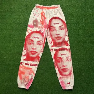 Sade Adu Art on Display custom unisex light gray sweatpants Cotton Cotton Slim-fitting