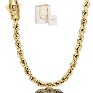 Twisted chain necklace, unisex stainless steel cable jewelry, 4/6 mm gold-plated, available in lengths of 7.5/8.5/16/18/26 inches, comes with a gift box