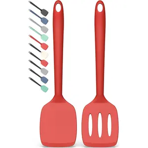 2 Pack Silicone Spatula Set, High Heat Resistant, BPA Free Kitchen Spatula, Solid & Slotted Turner for Non-Stick Pans, Sauteing, and Flipping (2, PureRed)