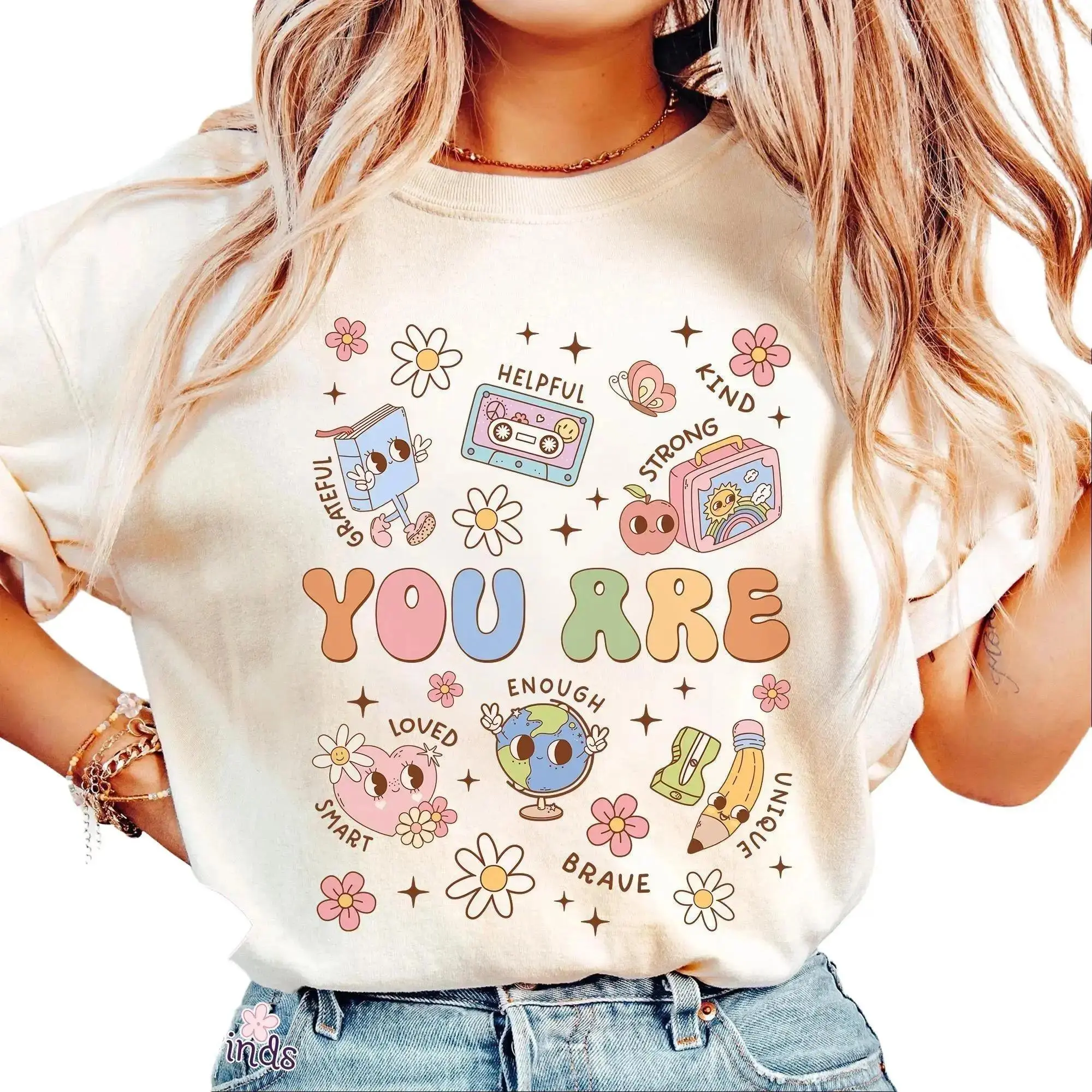 Oversized Positive Affirmation T-Shirt, Vintage Casual You Are Retro Cartoon Graphic Tee, Retro Mental Health Shirt for Women, Aesthetic Self Love Top, Trendy Cottagecore Apparel, Unique Gift for Her