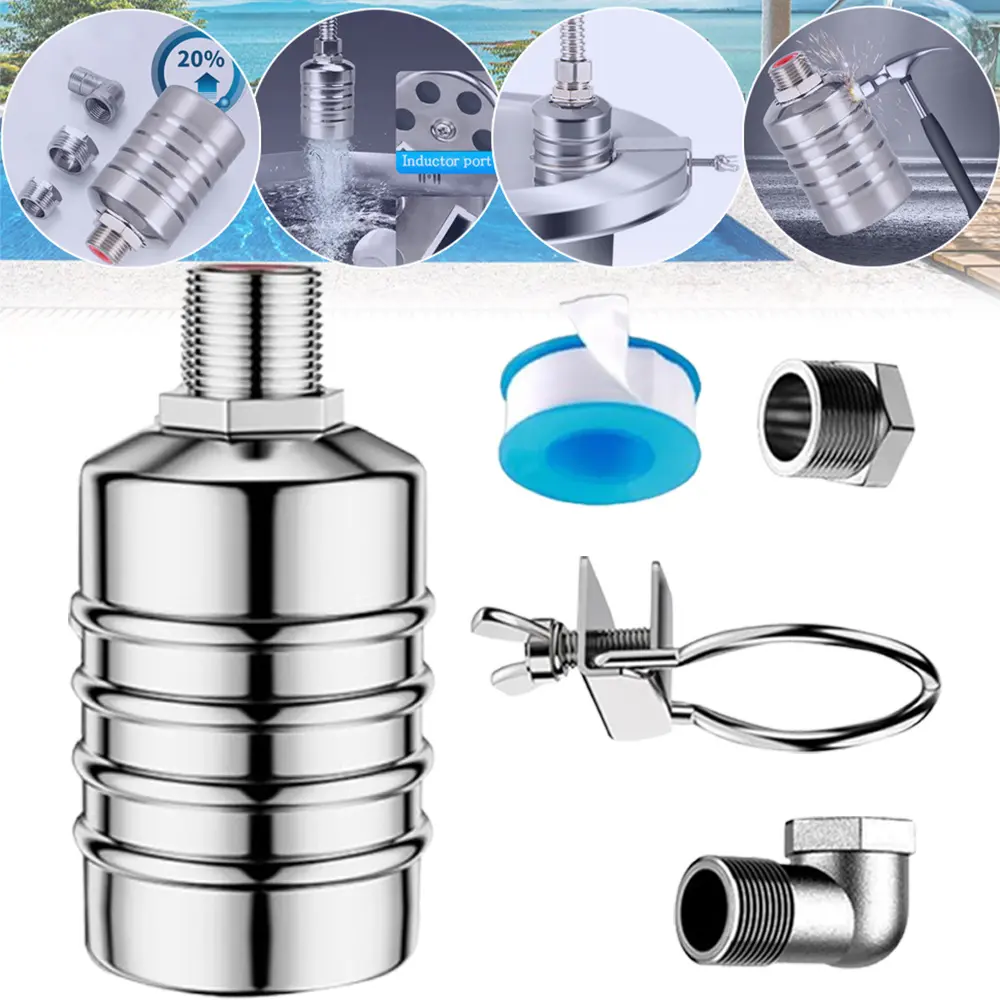 304 Stainless Steel Fully Auto Fill Shut Off Impact Resistance Float Valve (1/2 in-3/4 in), Water Tank Valve with Adjustable Intake, Integrated Filter, for Livestock Tanks, Solid Metal, Over 0.2 kg
