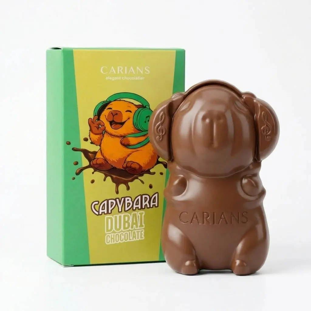 CARIAN'S Capybara Dubai Chocolate Bar - Cute Outside, Crunchy Inside, Meet Your Next Sweet Treat Obsession, Dubai Style Gourmet Chocolate Bars with Crunchy Pistachio Cream, Viral Snack with Dubai Flavors Premium Gift