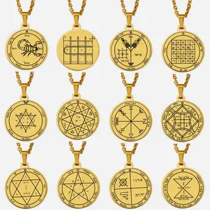 King Solomon Seal Talisman Amulet Jewelry Prosperity Manifest Love Pentacles Coin Medallion Stainless Steel Pendant Necklace