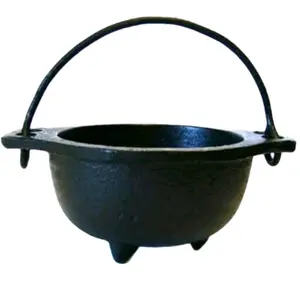 Cauldron - 4 inch Cast Iron Witches Cauldron with Cover and handle Altar Vessel Sage Bay leaves Incense