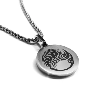 Stainless Steel Tribal Scorpio Zodiac (Scorpion) Round Medallion Pendant