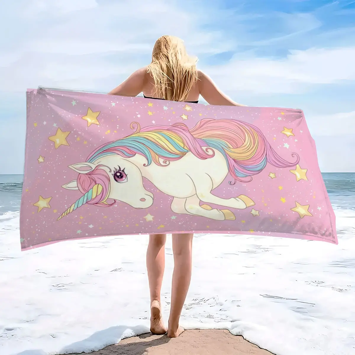 Rainbow Unicorn Print Beach Towel, Decorative Soft Absorbent Quick-Dry Quick Drying Towel, Perfect for Beach Pool Party Spa Home Outdoor Picnic