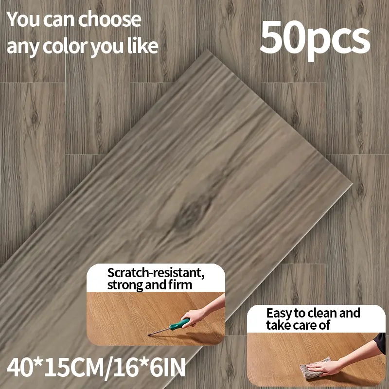 50-Piece Self-Adhesive Peel and Stick Vinyl Flooring Tiles, PVC Material Flooring, Waterproof Realistic Wood Grain Pattern, Durable Scratch Resistant Surface Heavy Duty PVC Floor Mats for Kitchen Bathroom Living Room