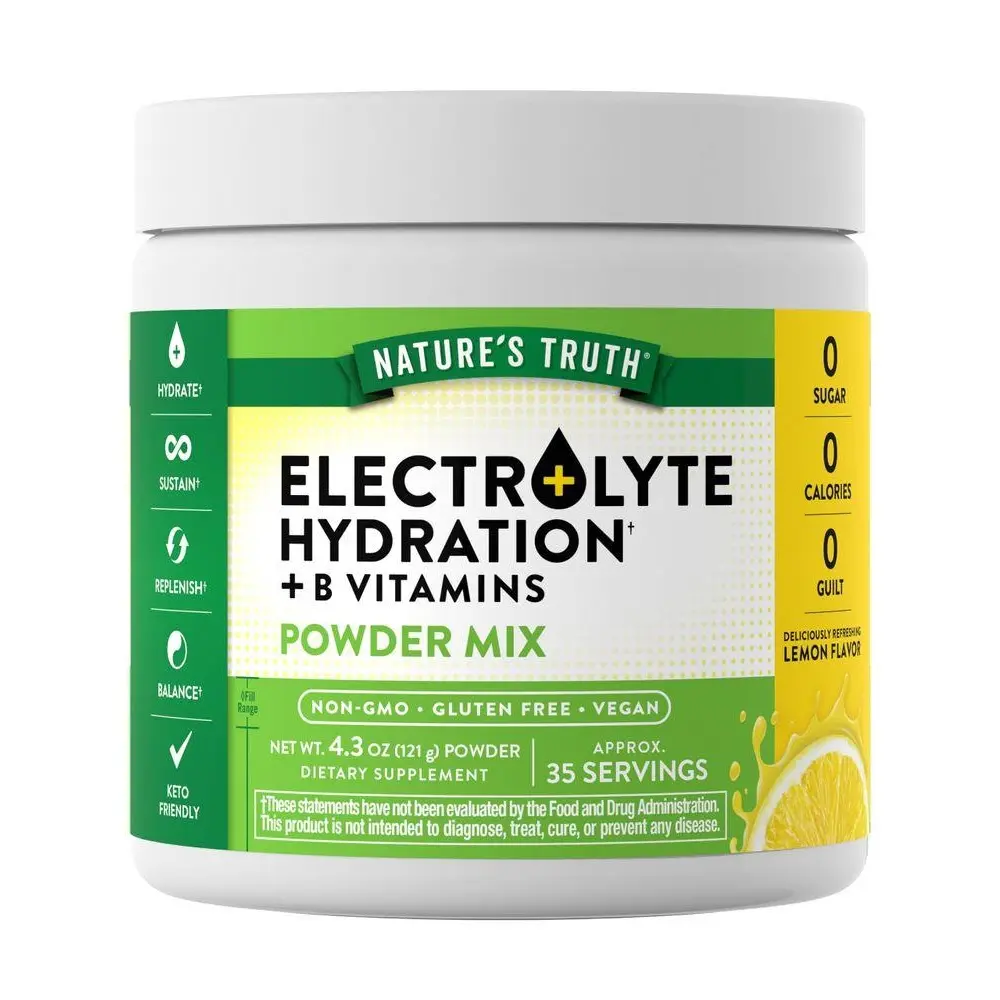 Nature's Truth Electrolyte Hydration Powder with B Vitamins - Refreshing Lemon Flavor - Vegan, Non-GMO & Gluten Free Supplement