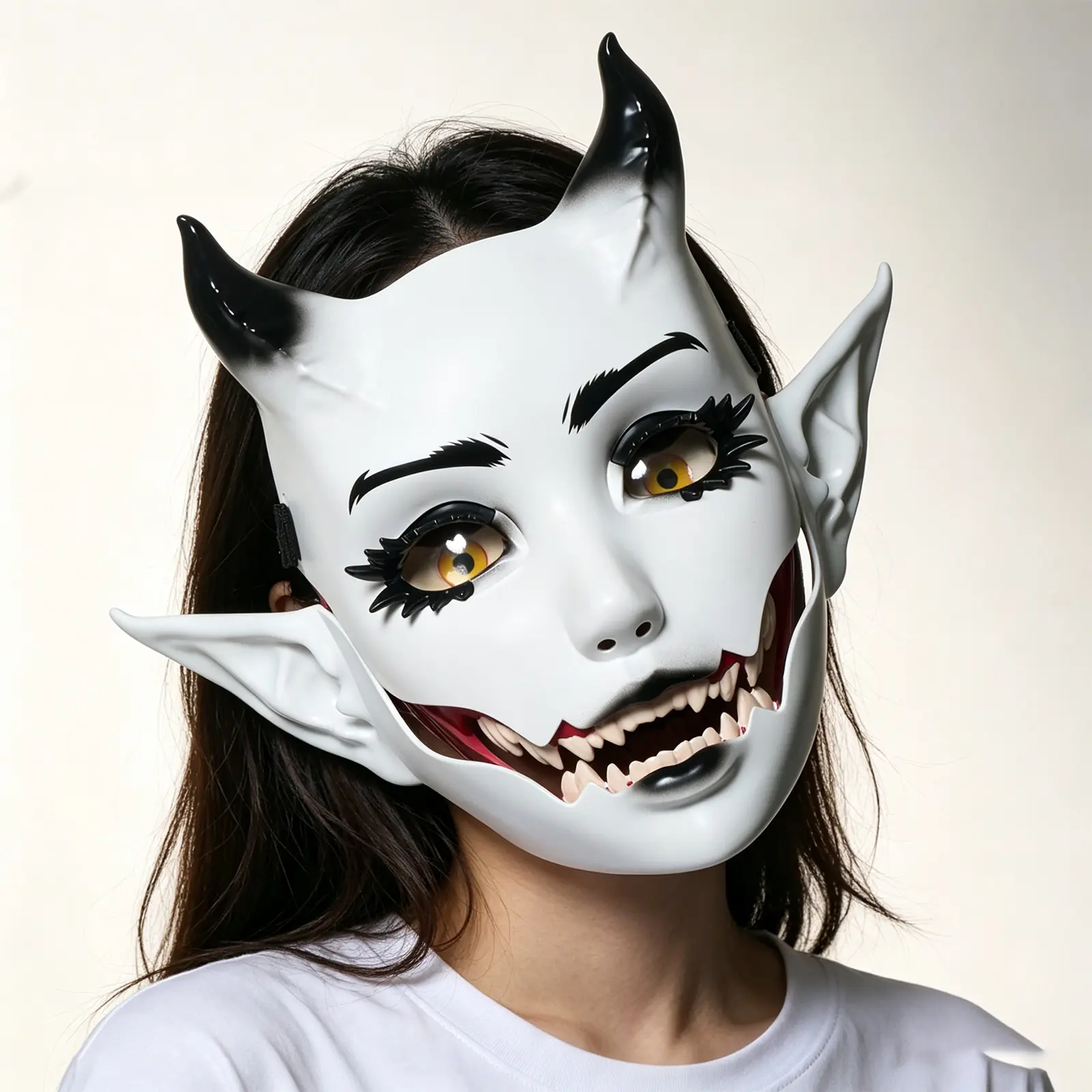 Funny White Demon Mask with Opening Mouth - Unique Halloween Costume Accessory for Adults & Kids